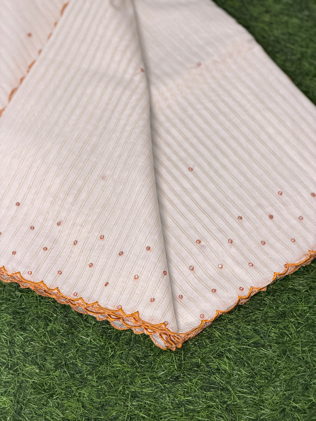 Embroidered Striped Cotton Saree