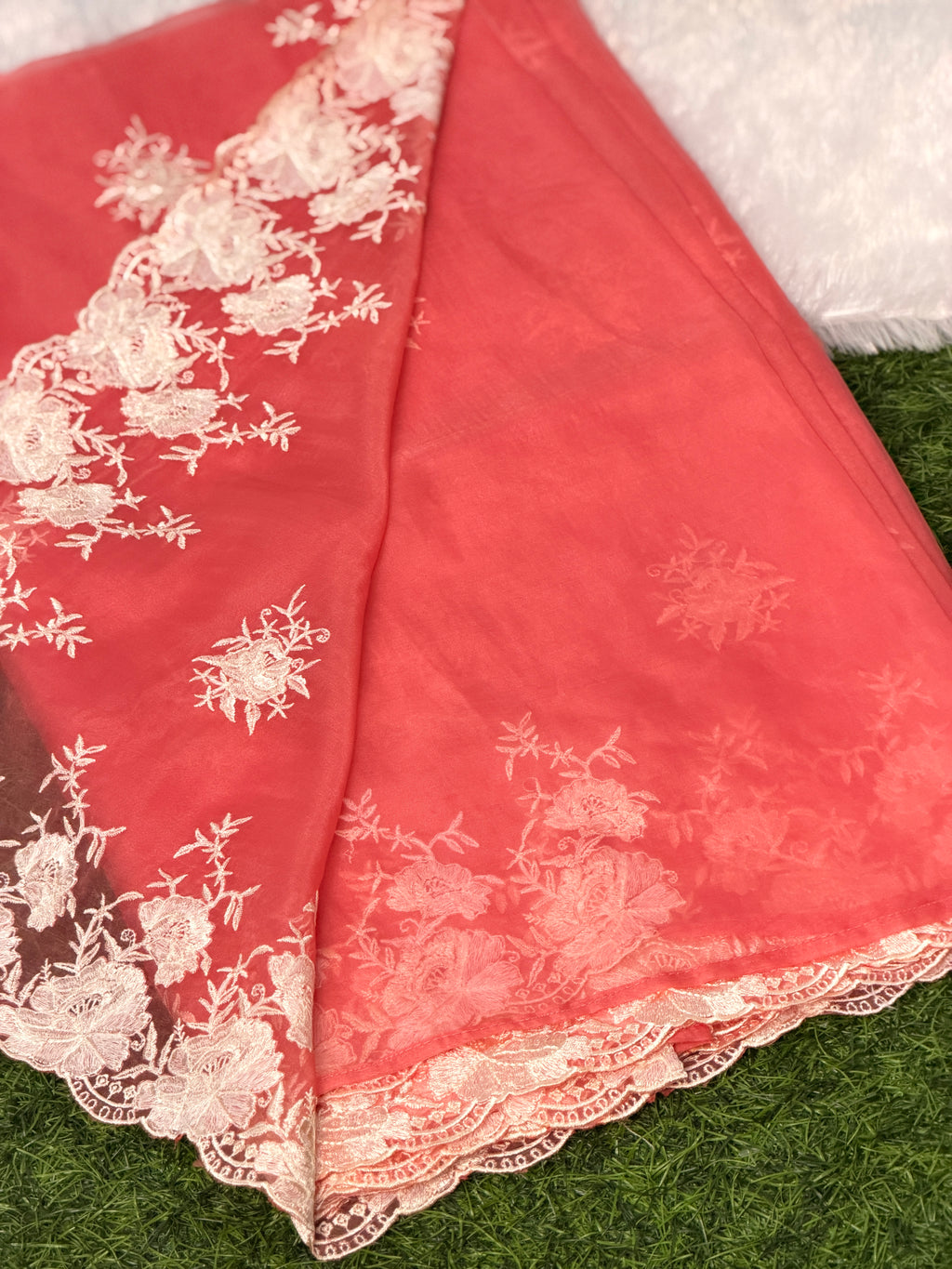 Elegant Organza Floral Embroider Saree