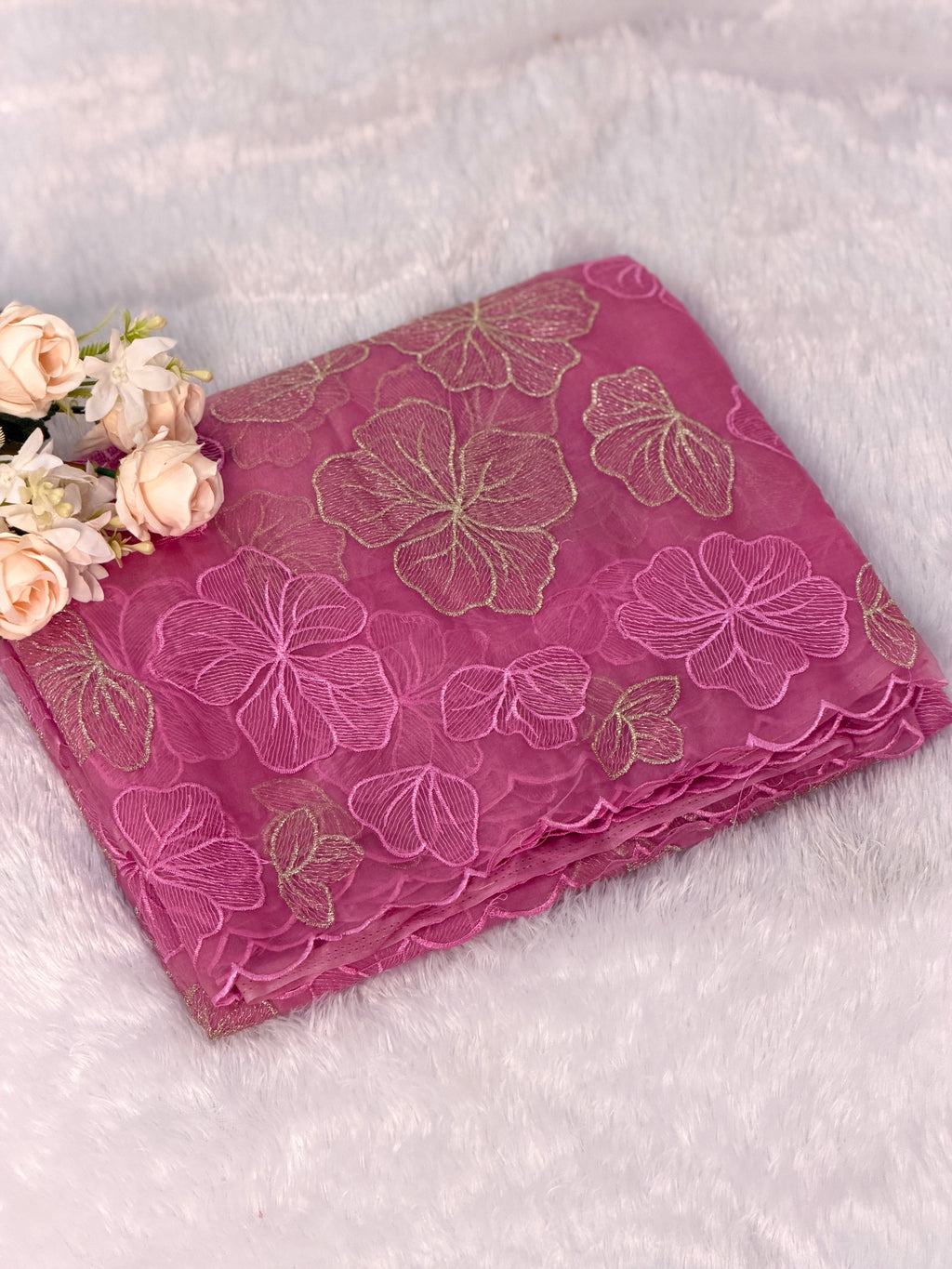Elegant Floral Embroidered Organza Saree