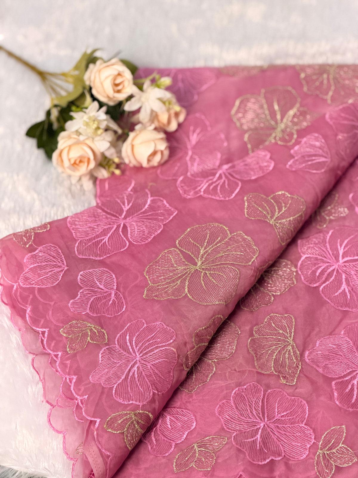 Elegant Floral Embroidered Organza Saree