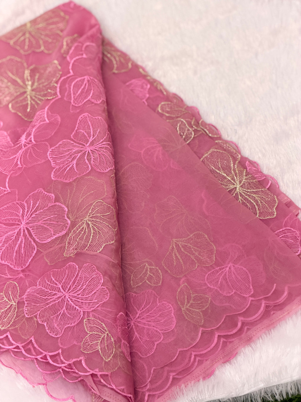 Elegant Floral Embroidered Organza Saree