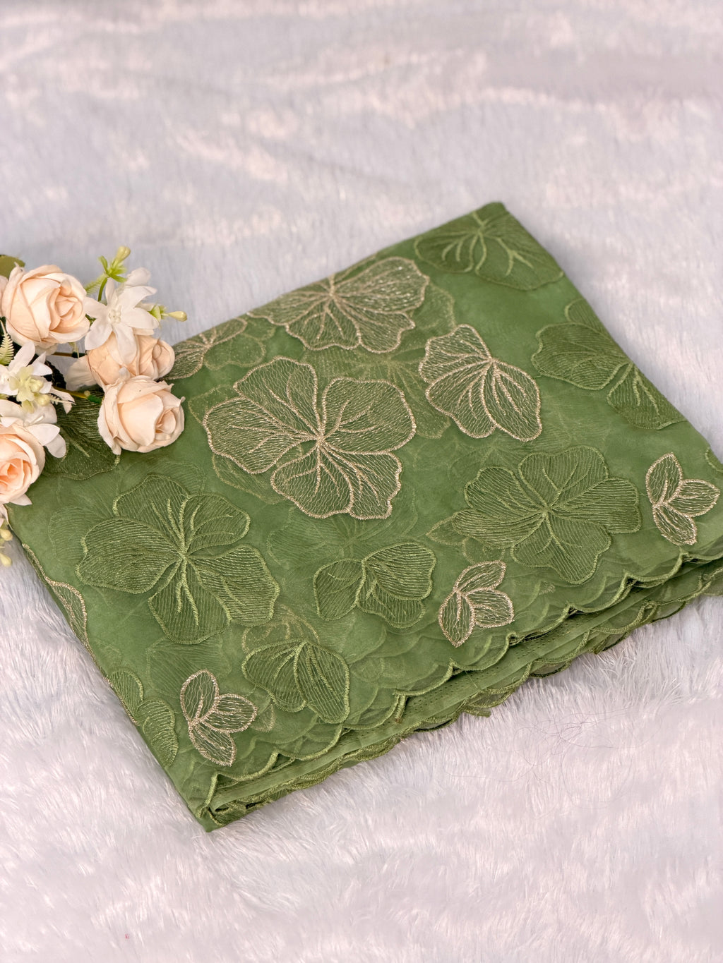 Elegant Floral Embroidered Organza Saree