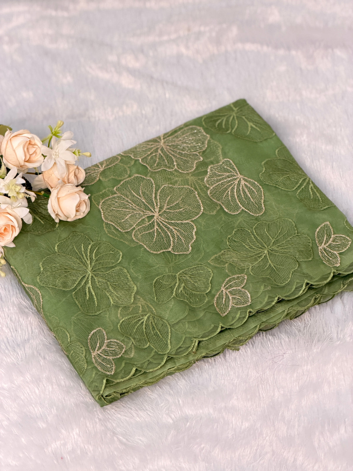 Elegant Floral Embroidered Organza Saree