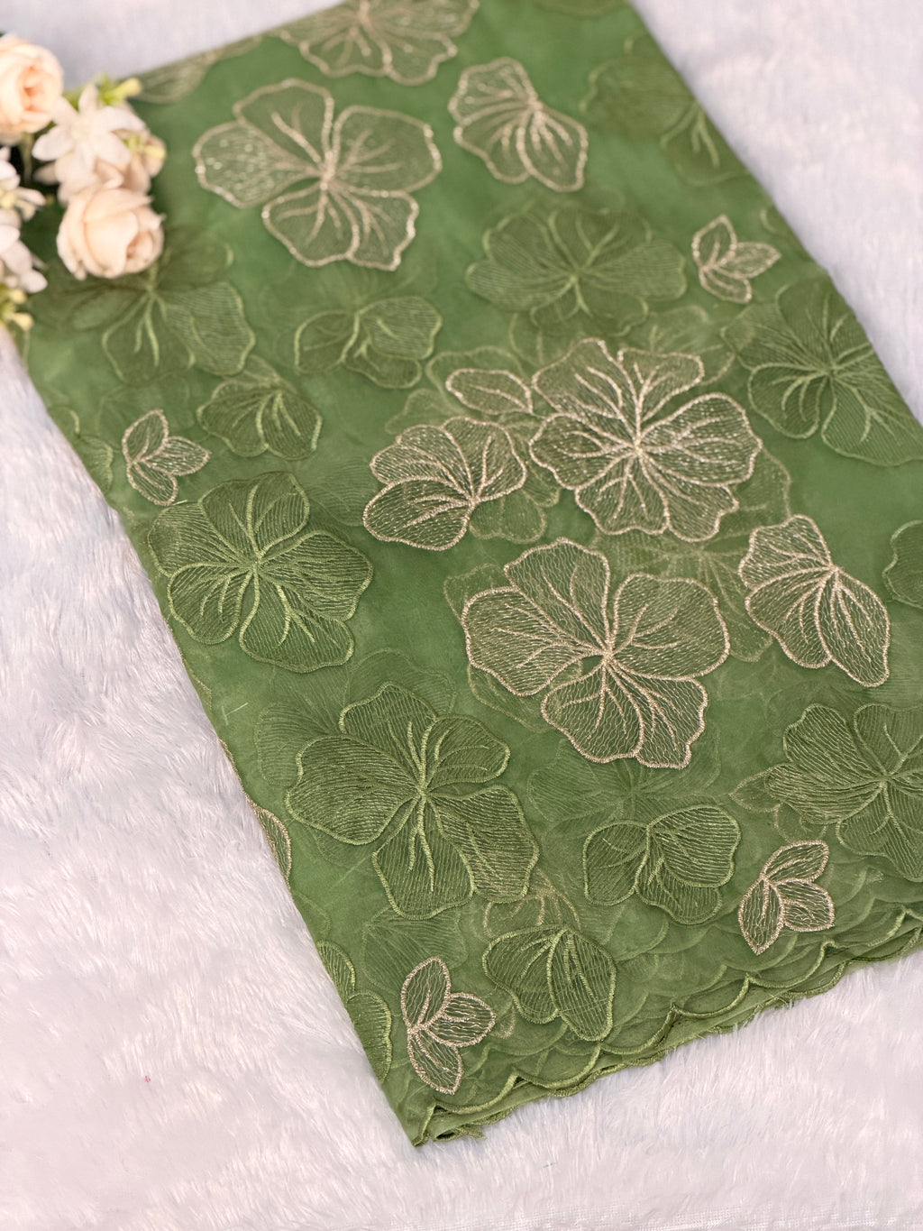 Elegant Floral Embroidered Organza Saree