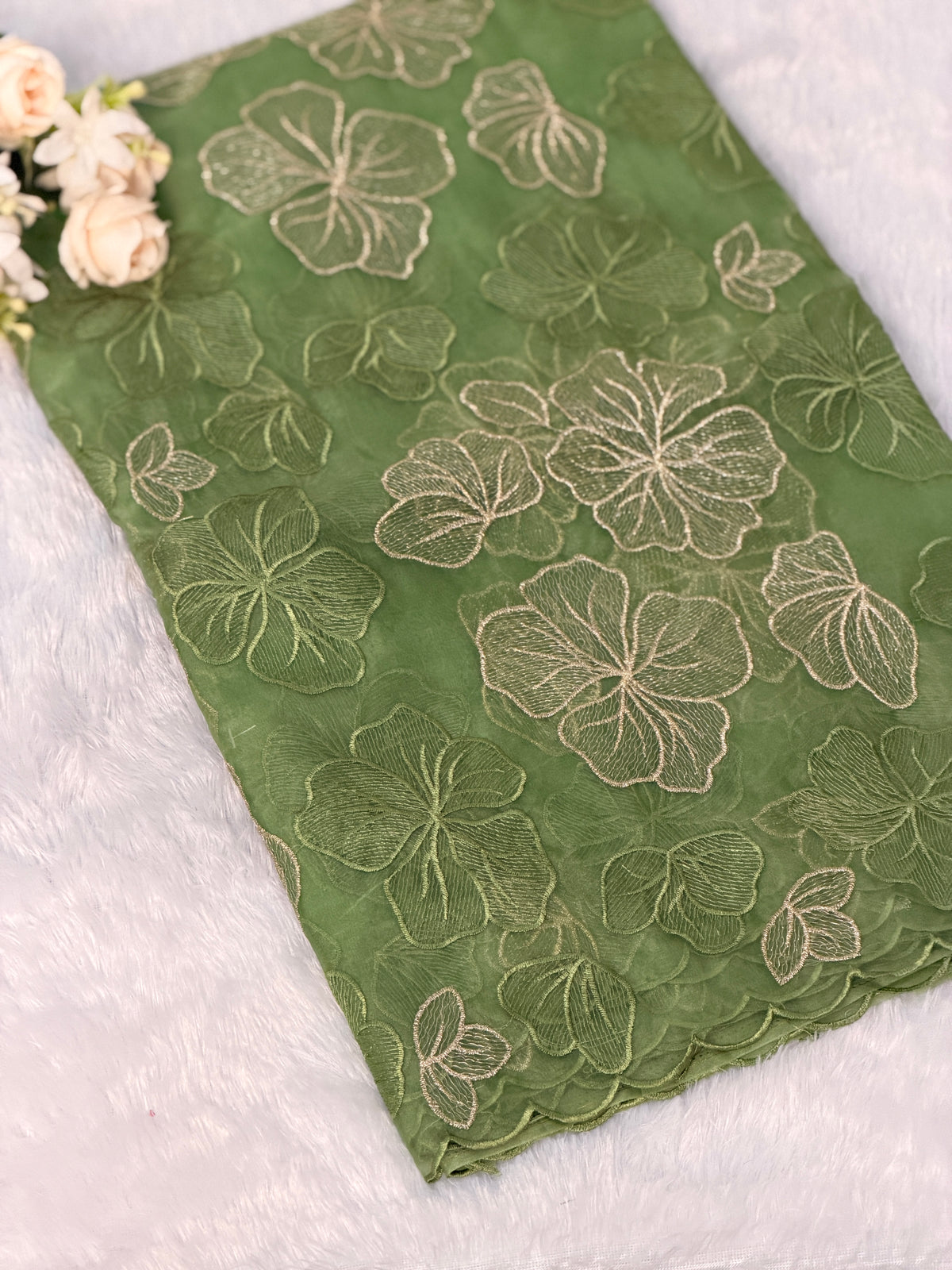 Elegant Floral Embroidered Organza Saree