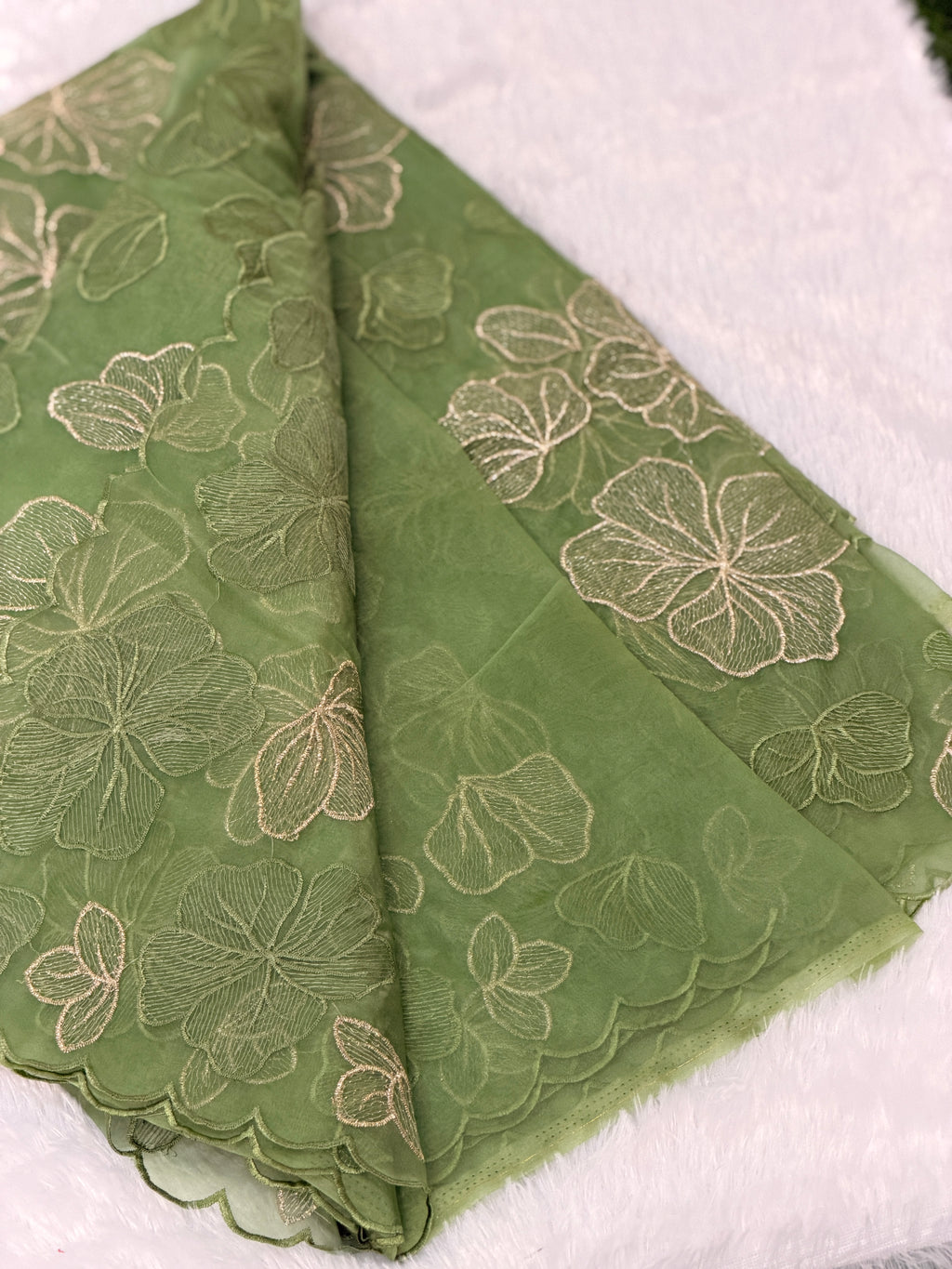 Elegant Floral Embroidered Organza Saree
