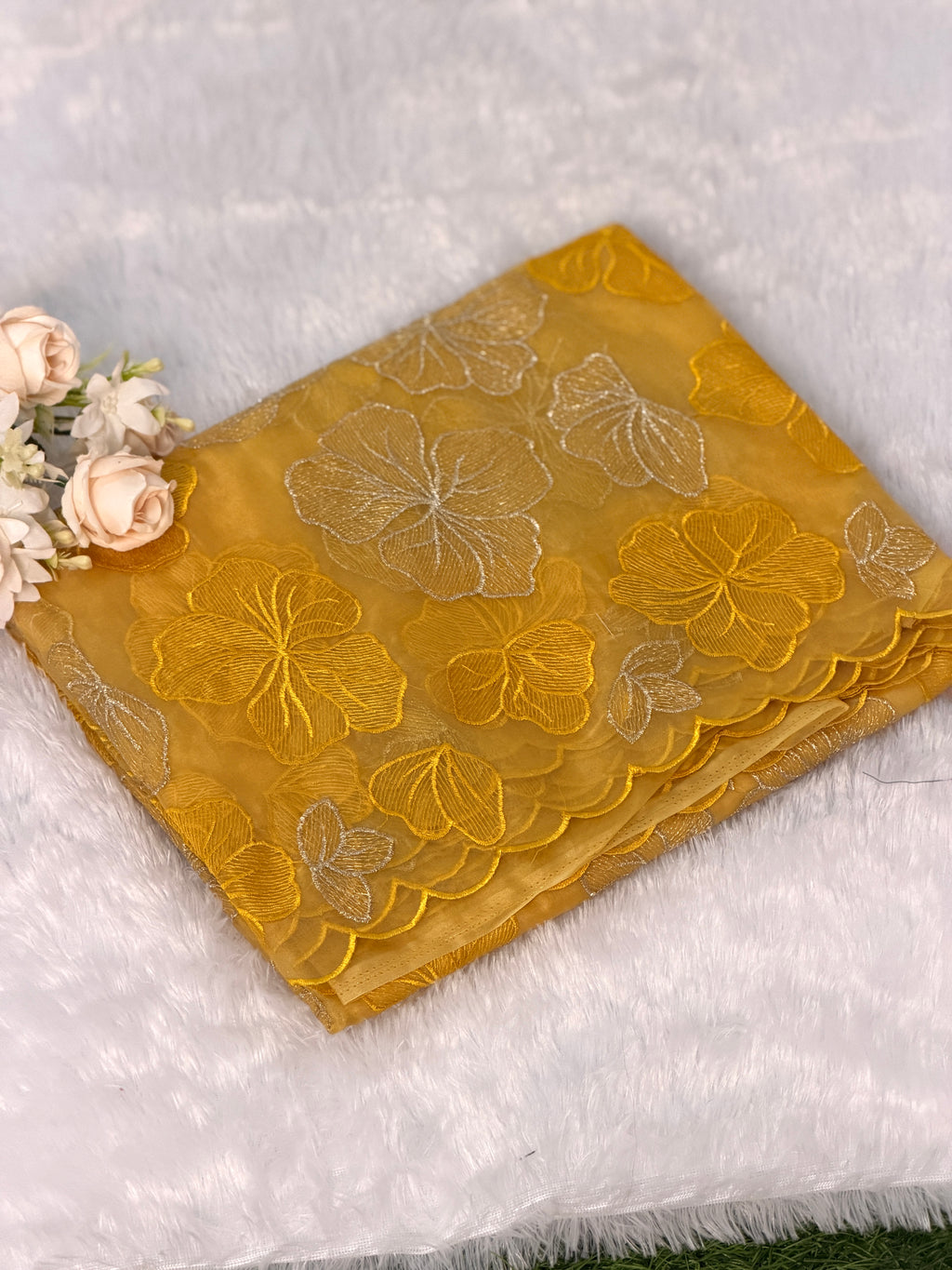 Elegant Floral Embroidered Organza Saree