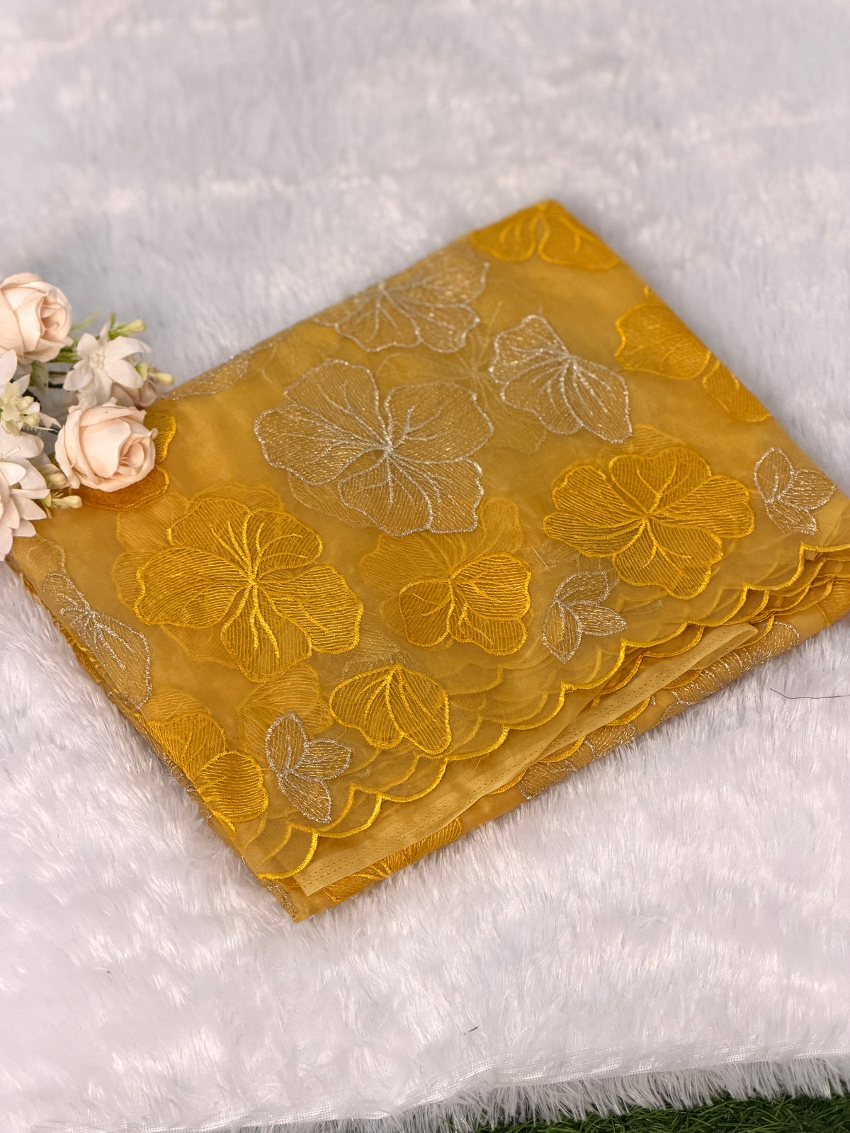 Elegant Floral Embroidered Organza Saree