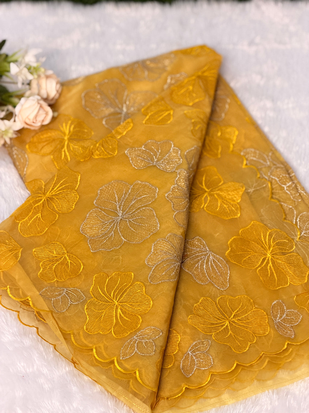 Elegant Floral Embroidered Organza Saree