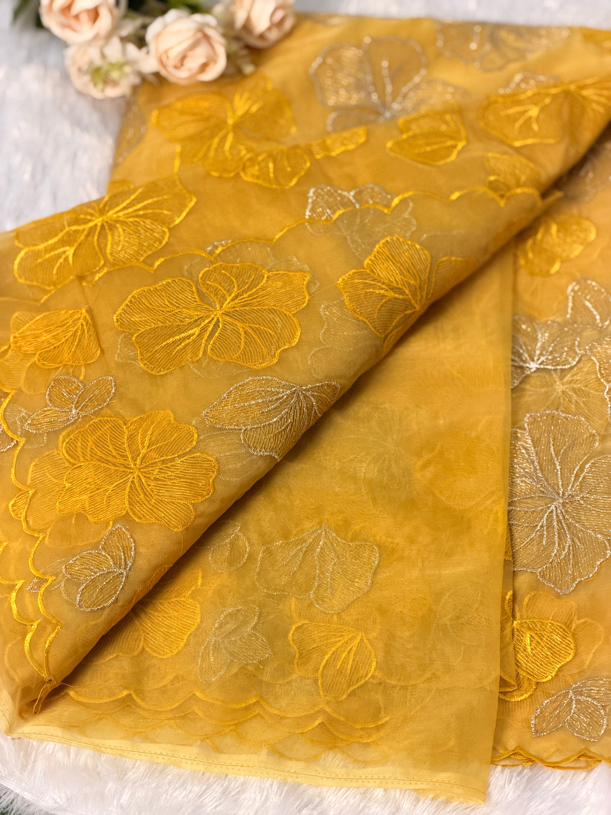 Elegant Floral Embroidered Organza Saree