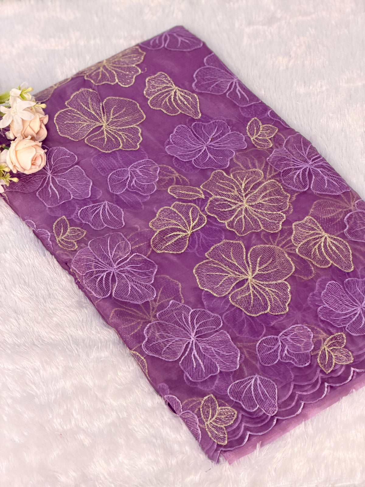 Elegant Floral Embroidered Organza Saree