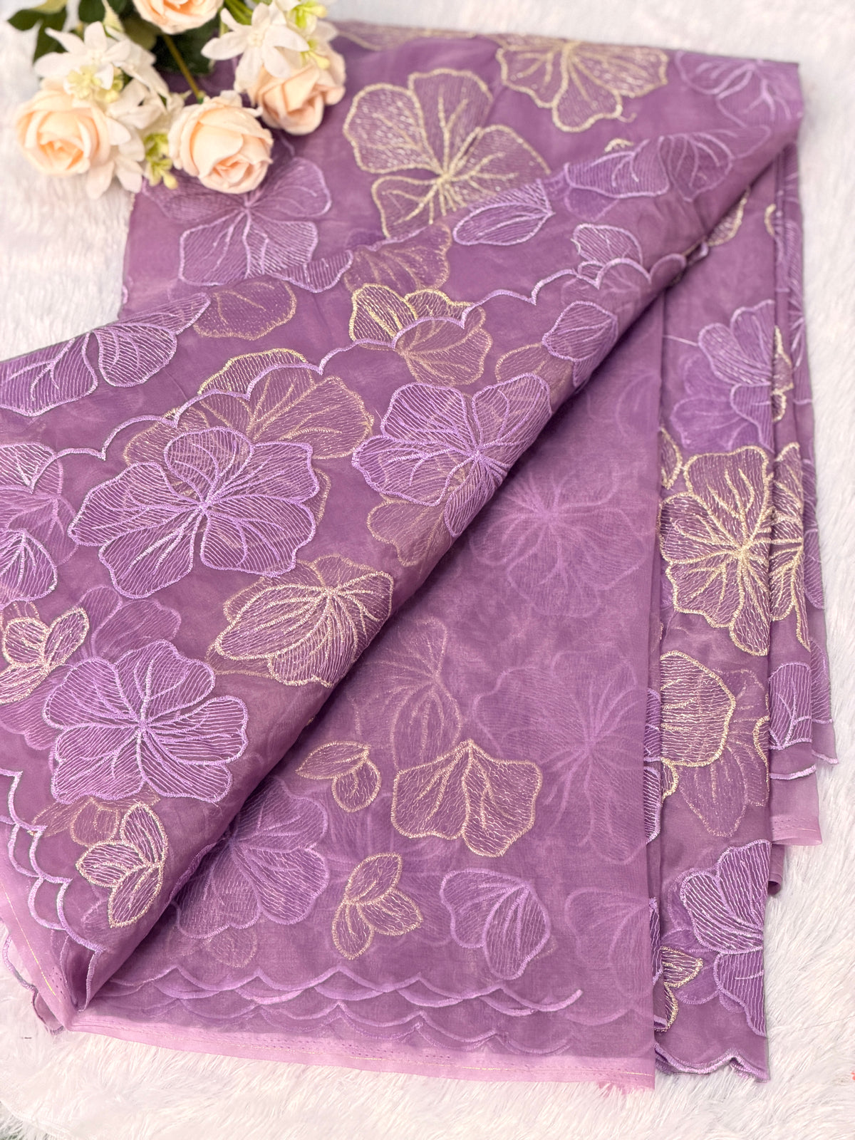 Elegant Floral Embroidered Organza Saree