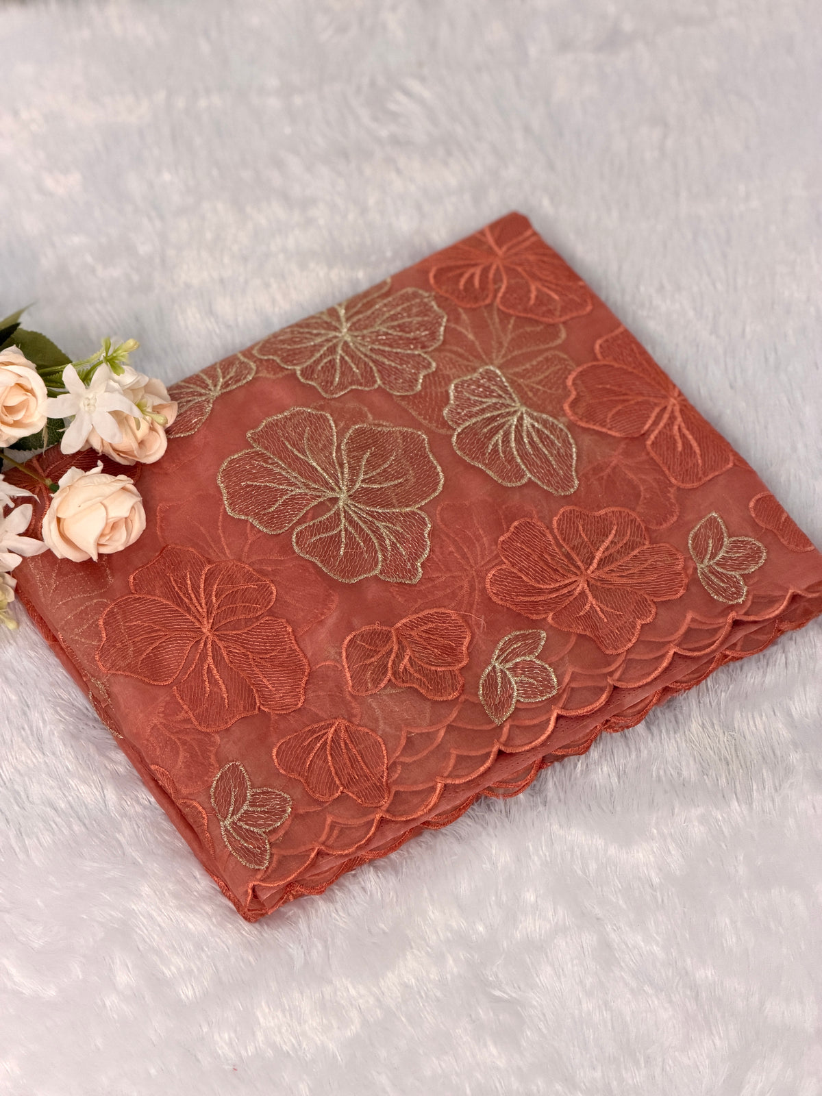Elegant Floral Embroidered Organza Saree