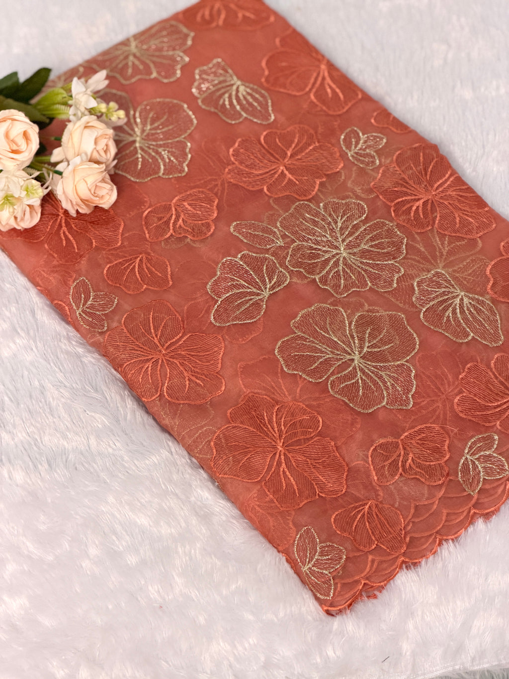 Elegant Floral Embroidered Organza Saree