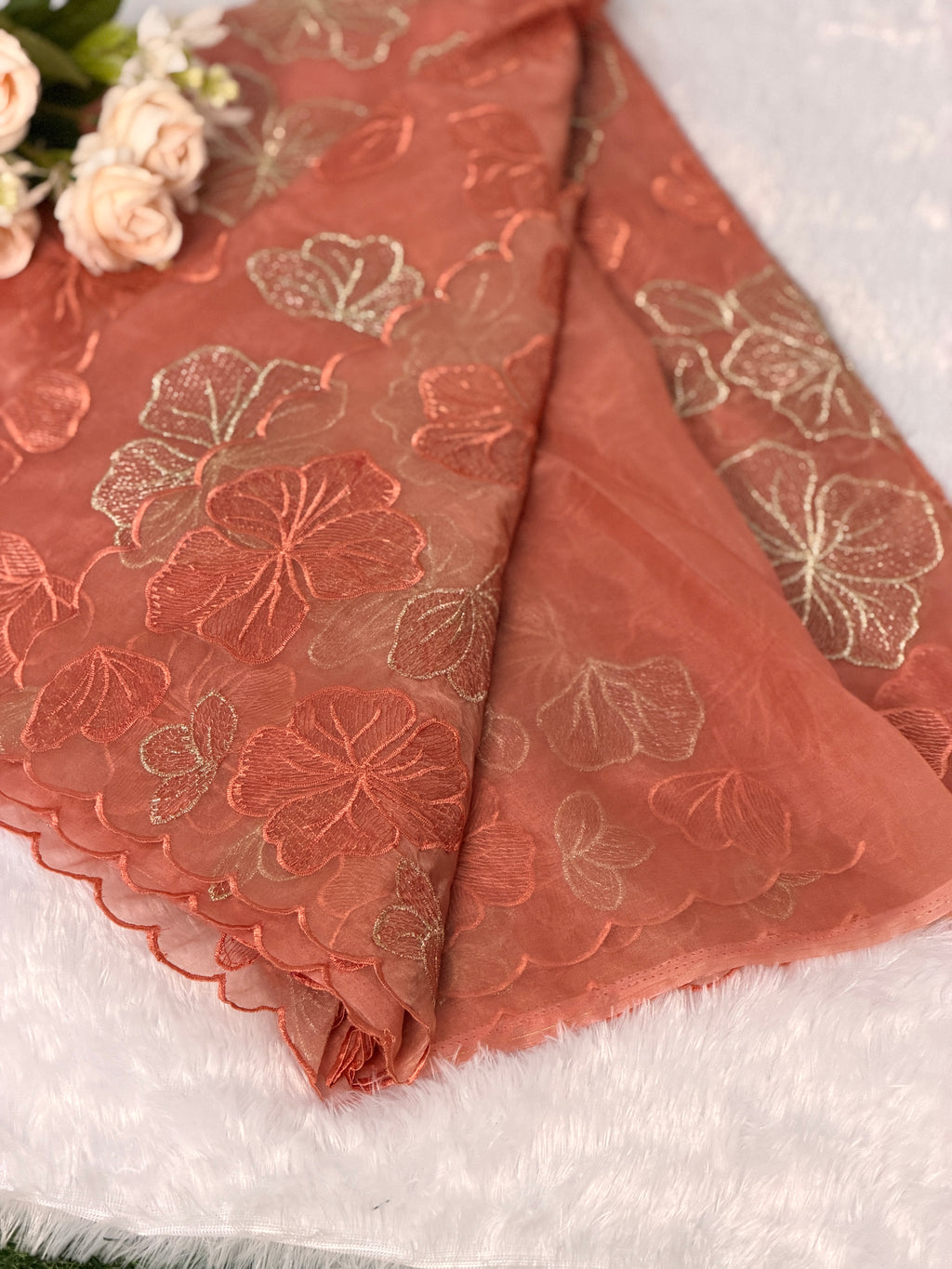 Elegant Floral Embroidered Organza Saree