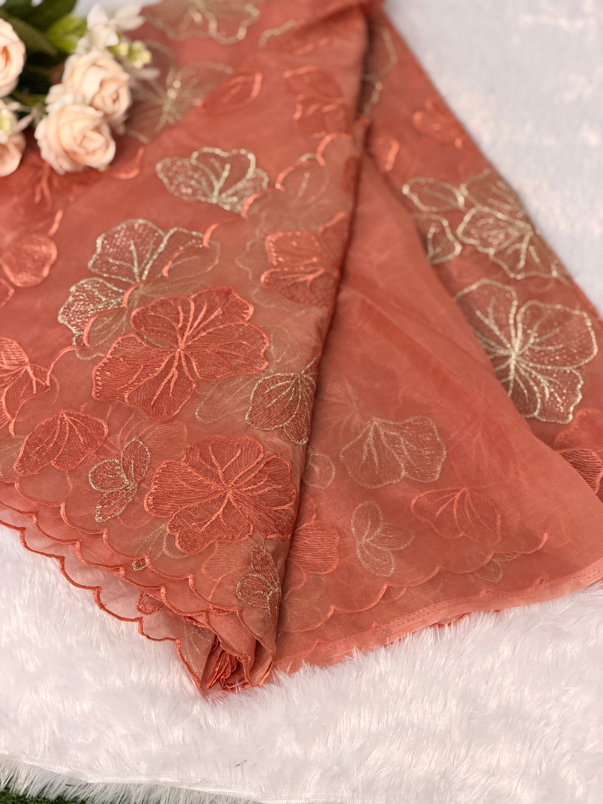 Elegant Floral Embroidered Organza Saree