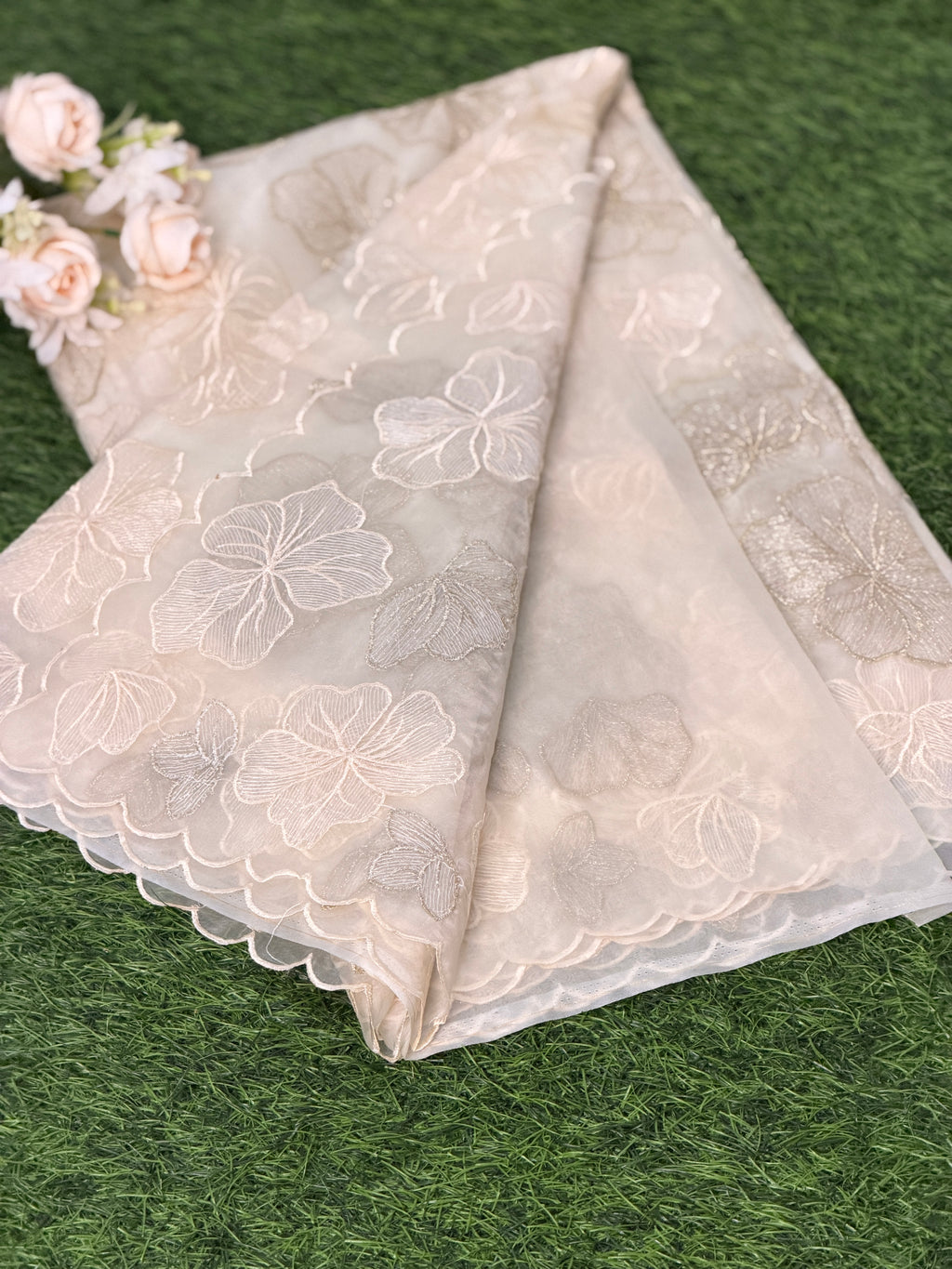 Elegant Floral Embroidered Organza Saree