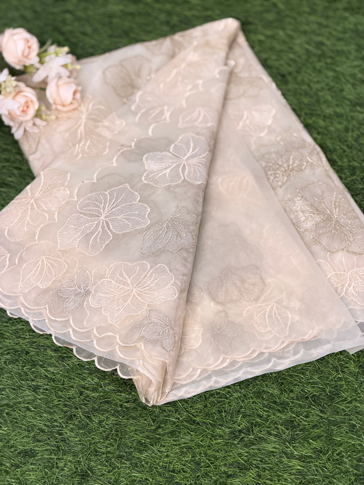 Elegant Floral Embroidered Organza Saree