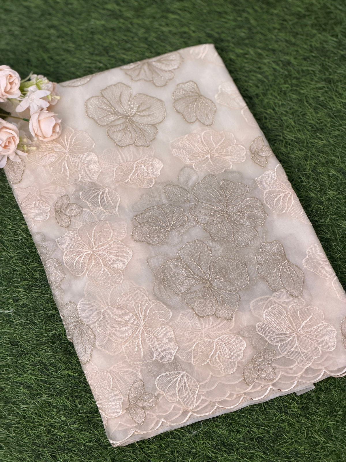 Elegant Floral Embroidered Organza Saree