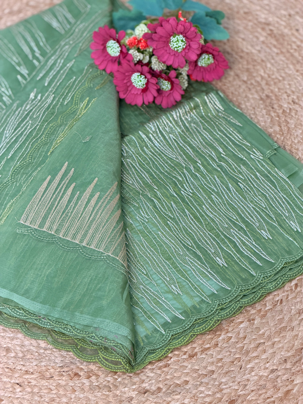 Elegant Embroidered Organza Saree