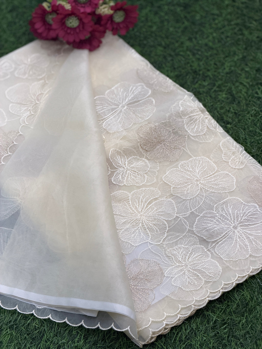 Elegant Floral Embroidered Organza Saree