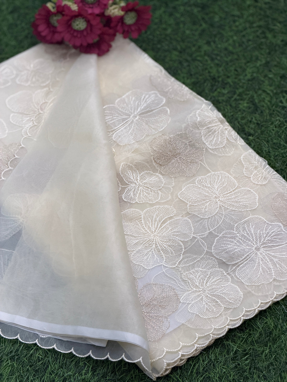 Elegant Floral Embroidered Organza Saree