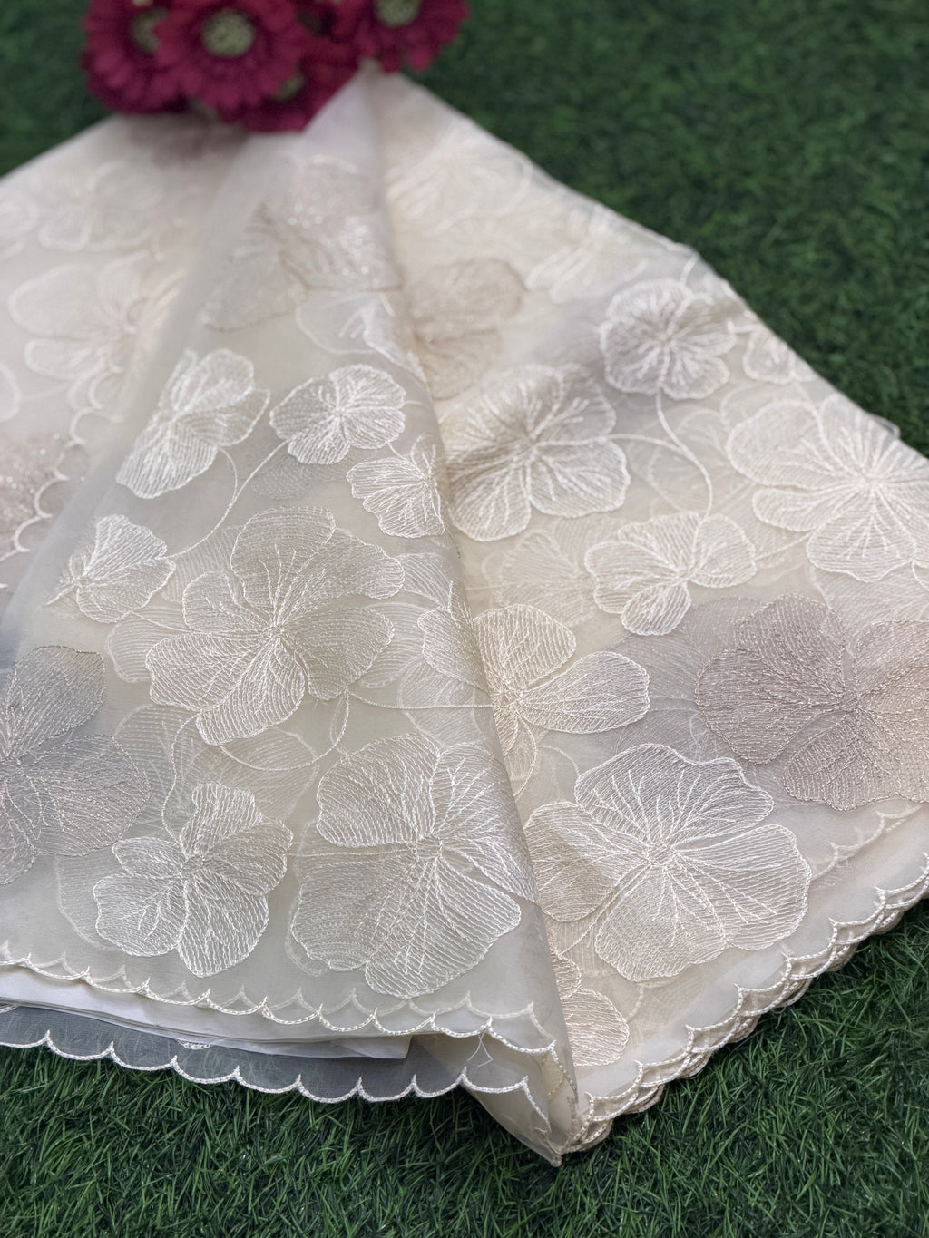 Elegant Floral Embroidered Organza Saree