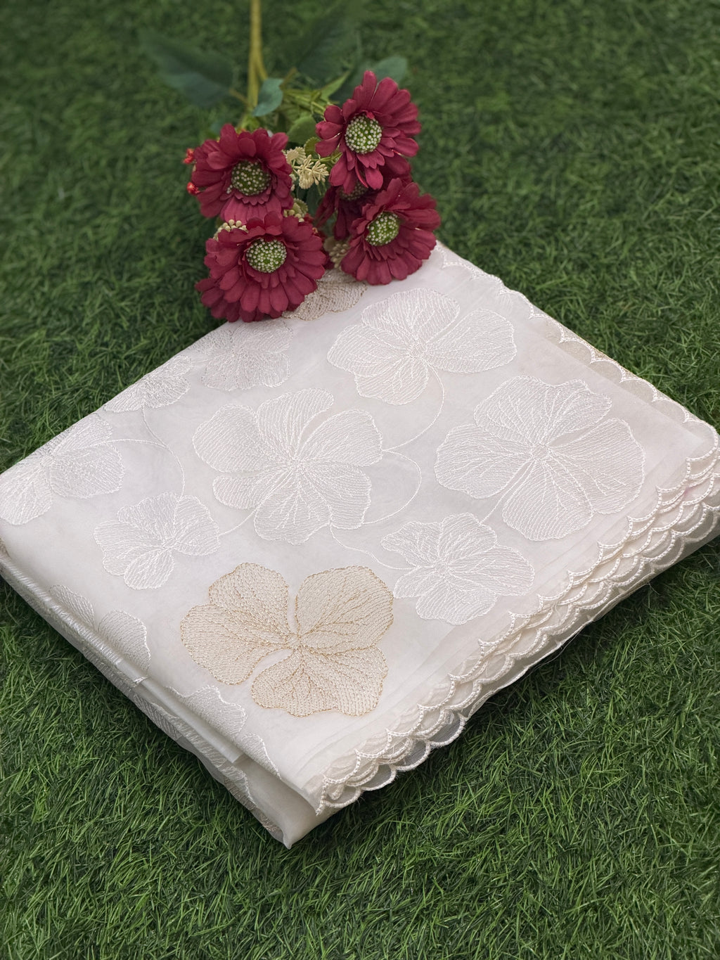 Elegant Floral Embroidered Organza Saree