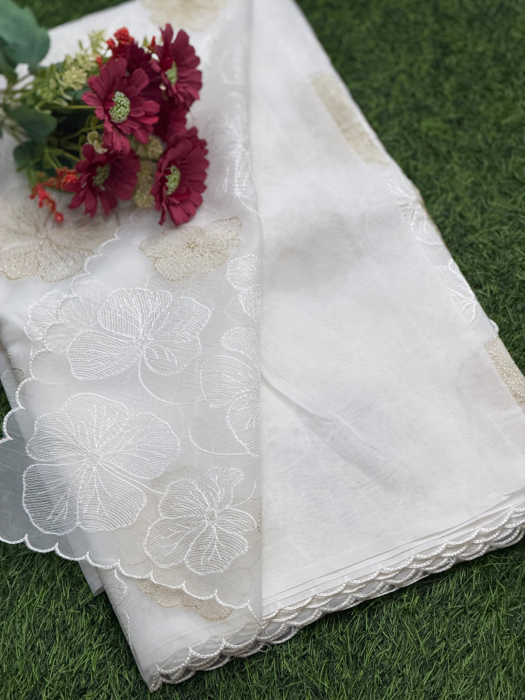Elegant Floral Embroidered Organza Saree