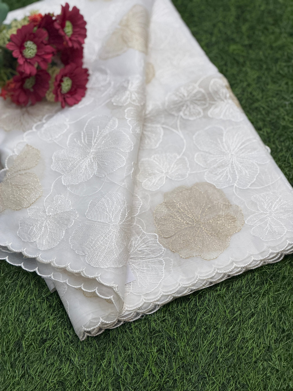 Elegant Floral Embroidered Organza Saree