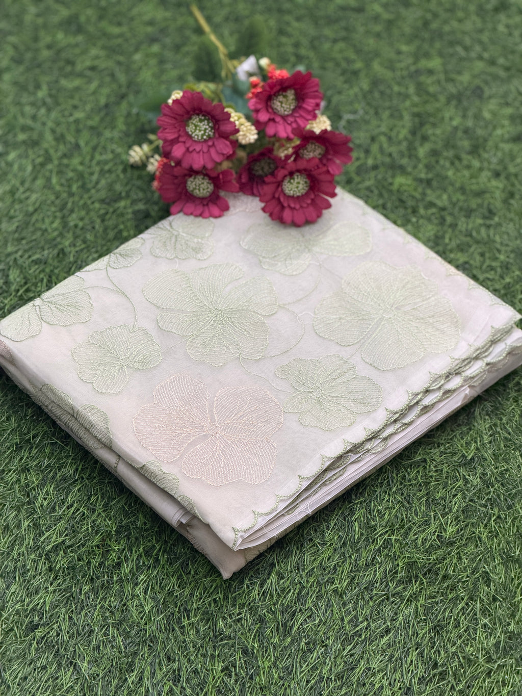 Elegant Floral Embroidered Organza Saree
