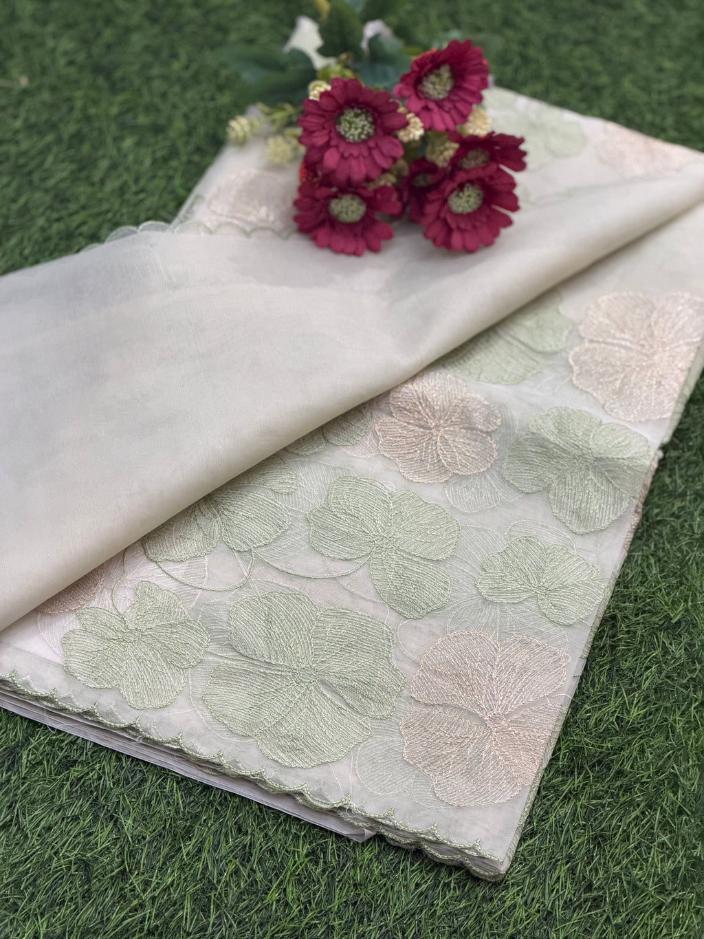 Elegant Floral Embroidered Organza Saree
