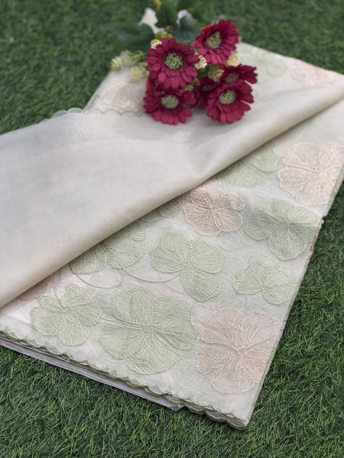 Elegant Floral Embroidered Organza Saree