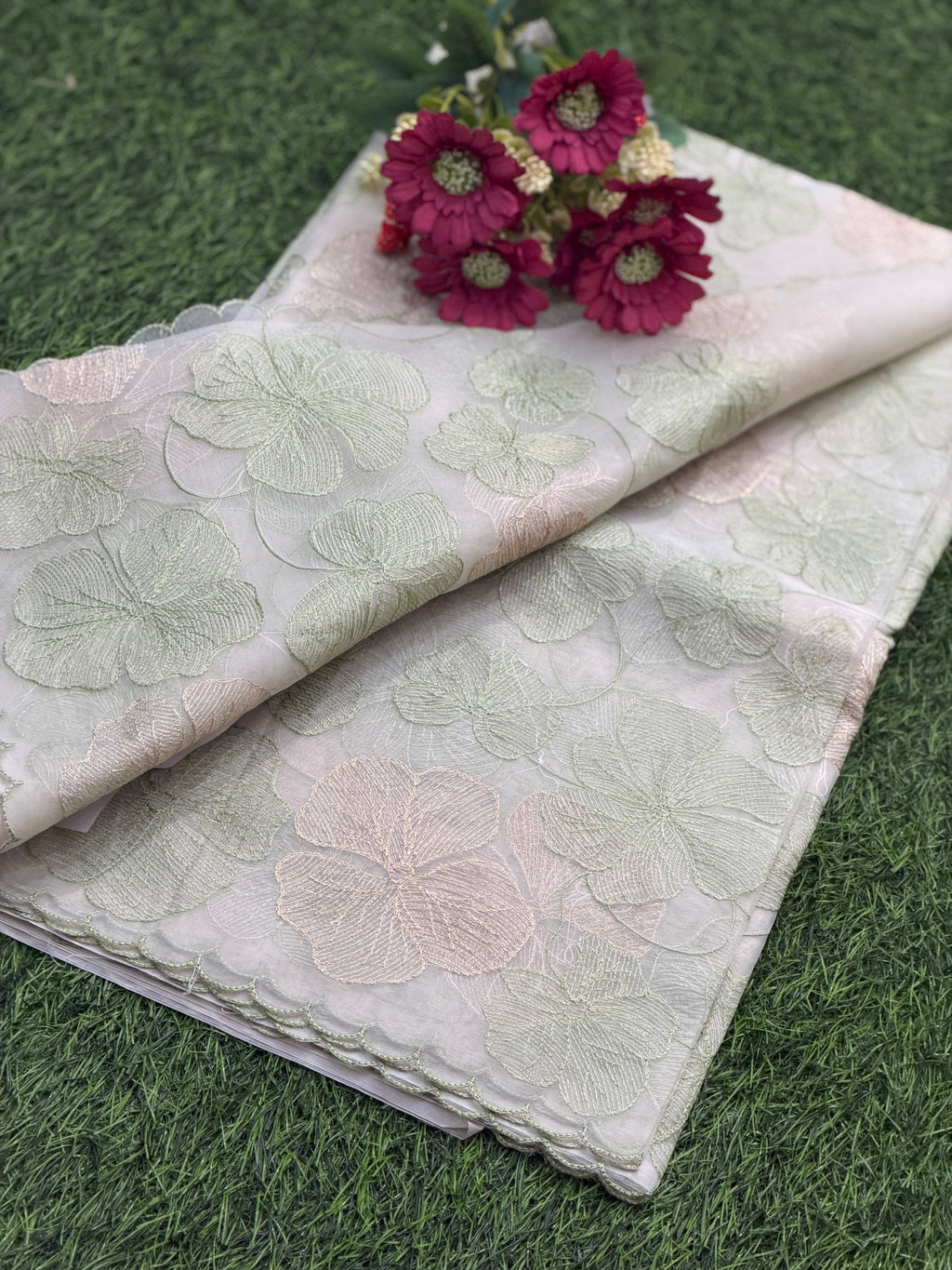 Elegant Floral Embroidered Organza Saree