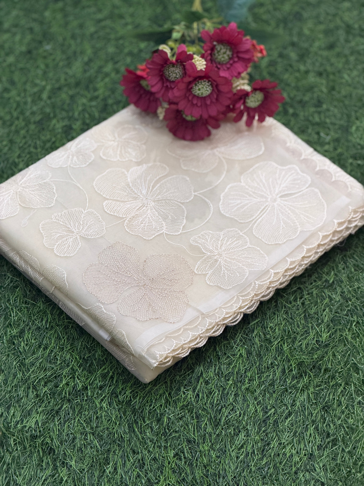Elegant Floral Embroidered Organza Saree
