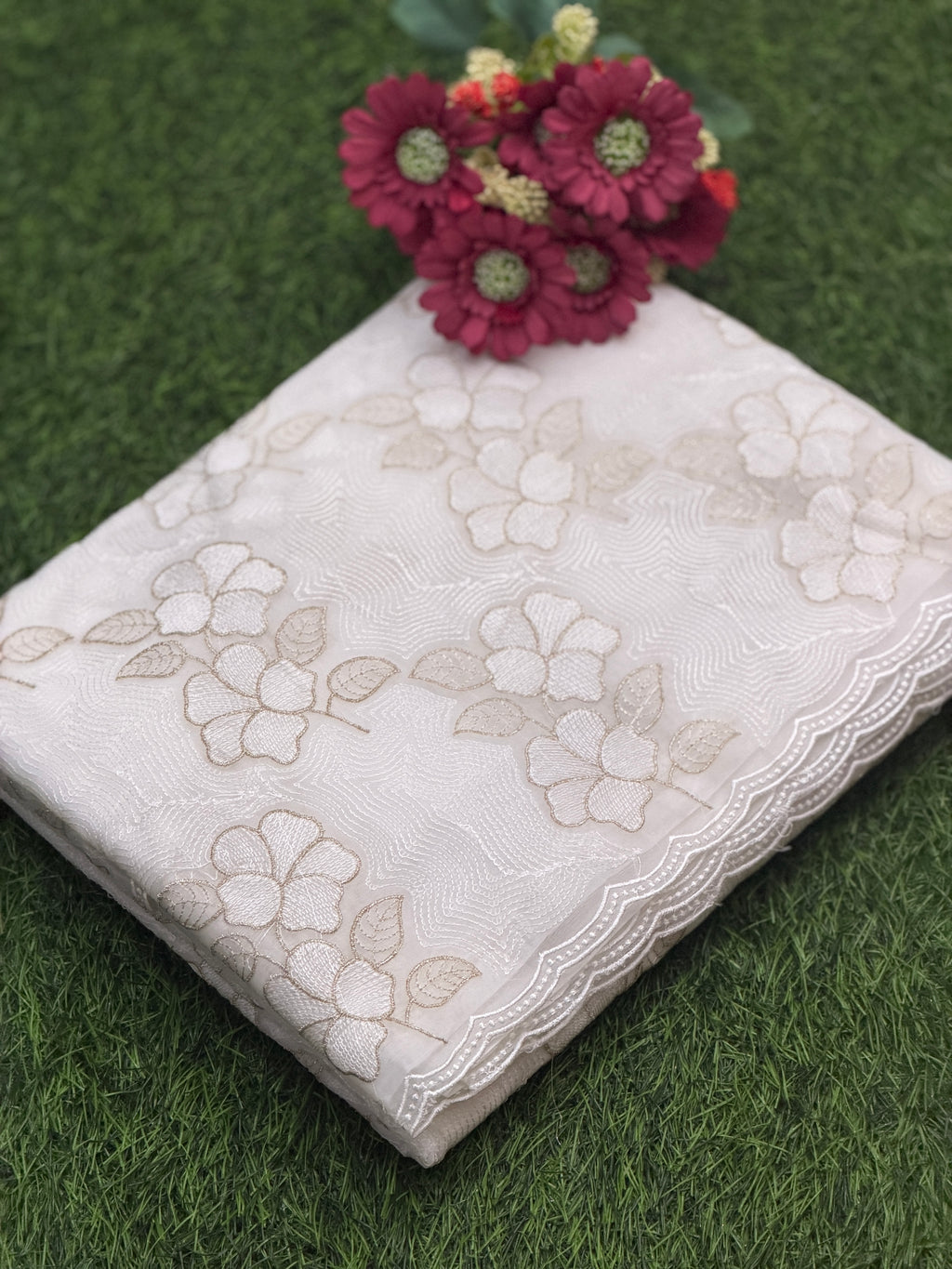 Elegant Floral Embroidered Organza Saree