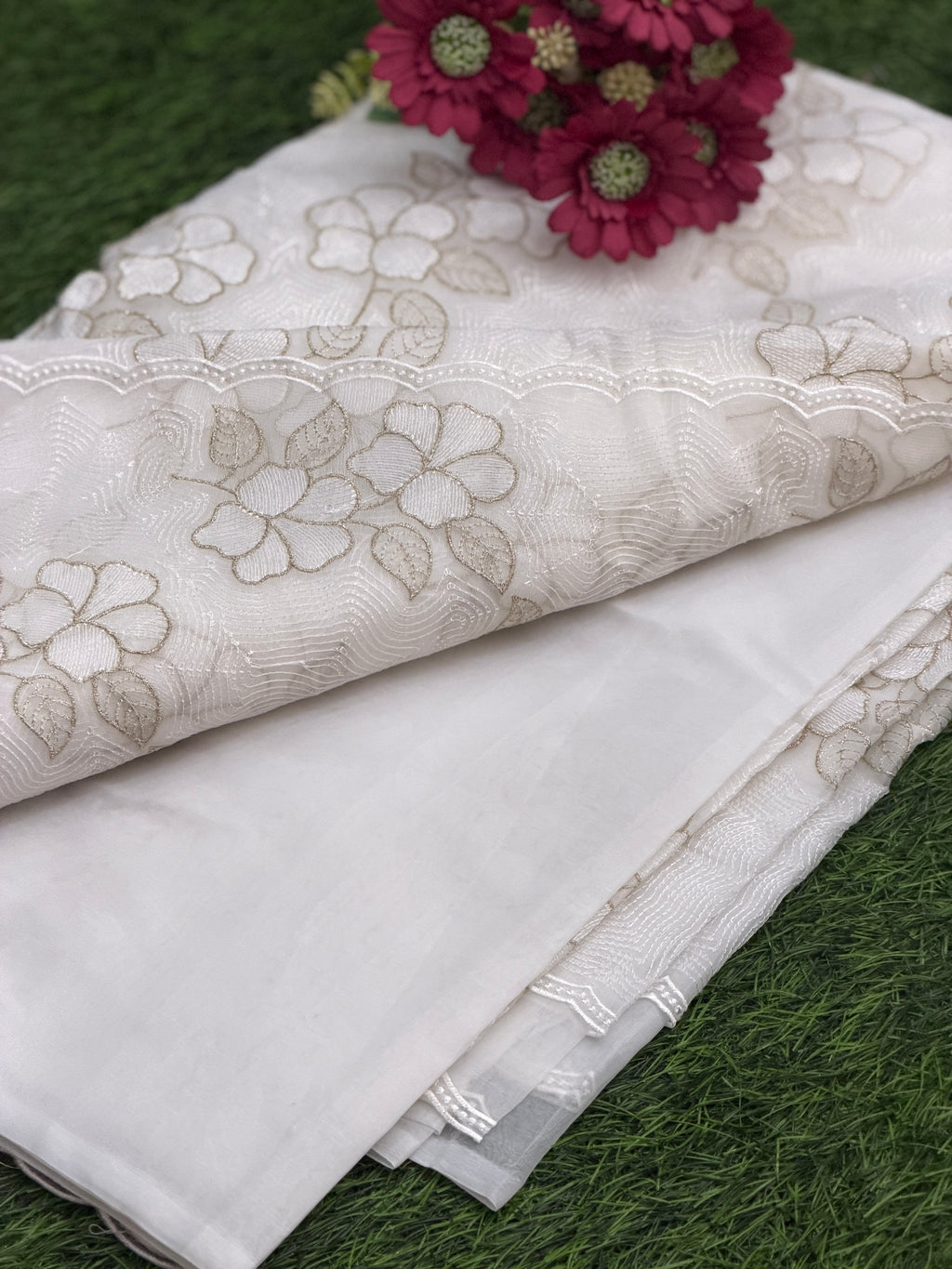 Elegant Floral Embroidered Organza Saree