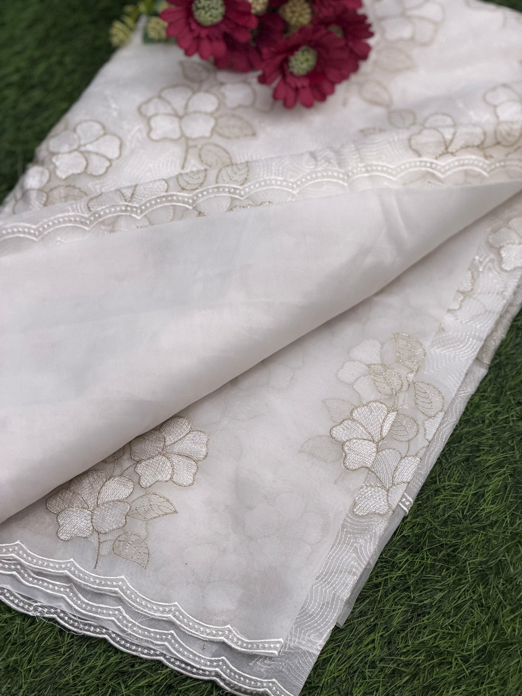 Elegant Floral Embroidered Organza Saree