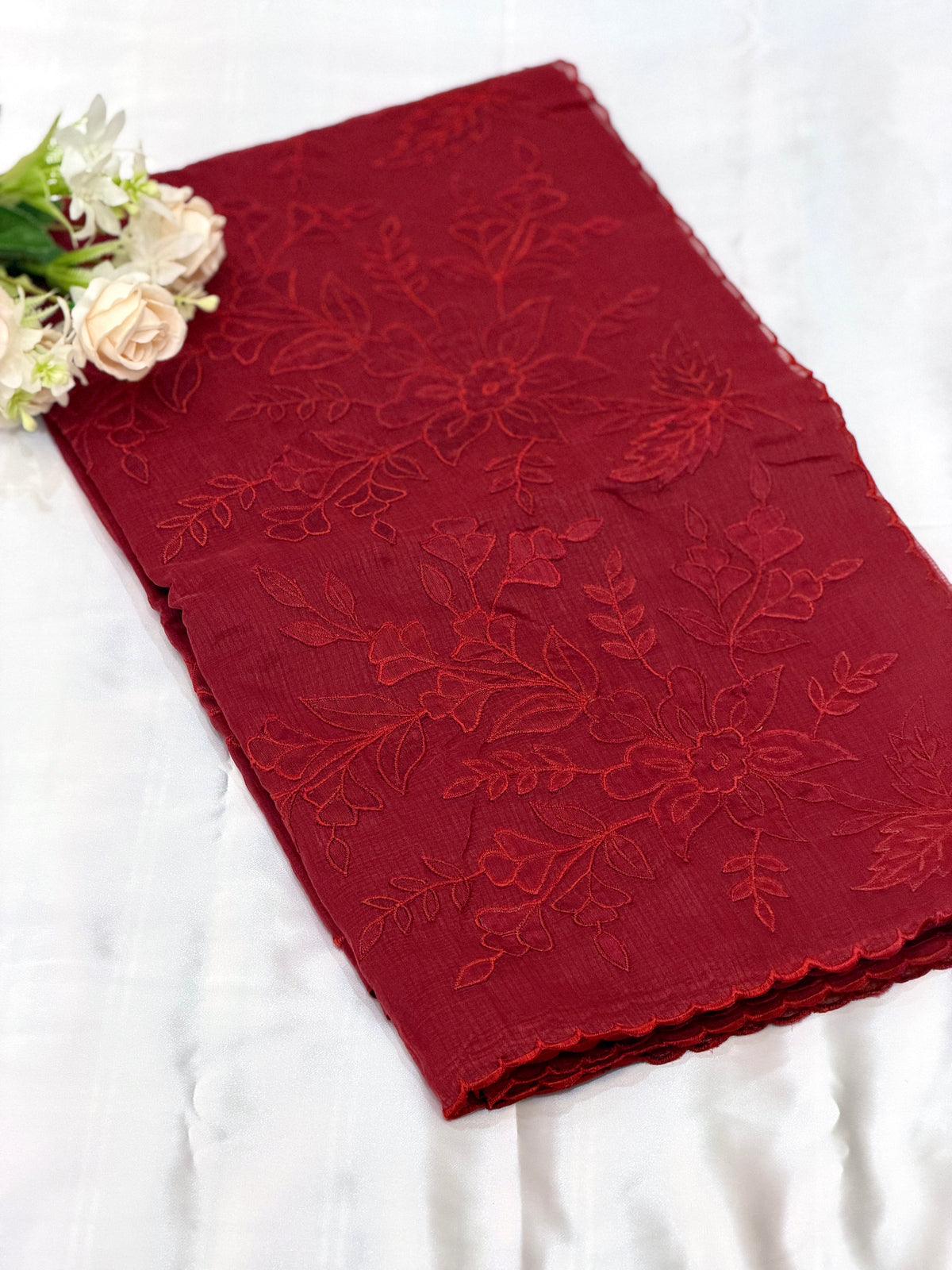 Net cotta Floral Applique saree