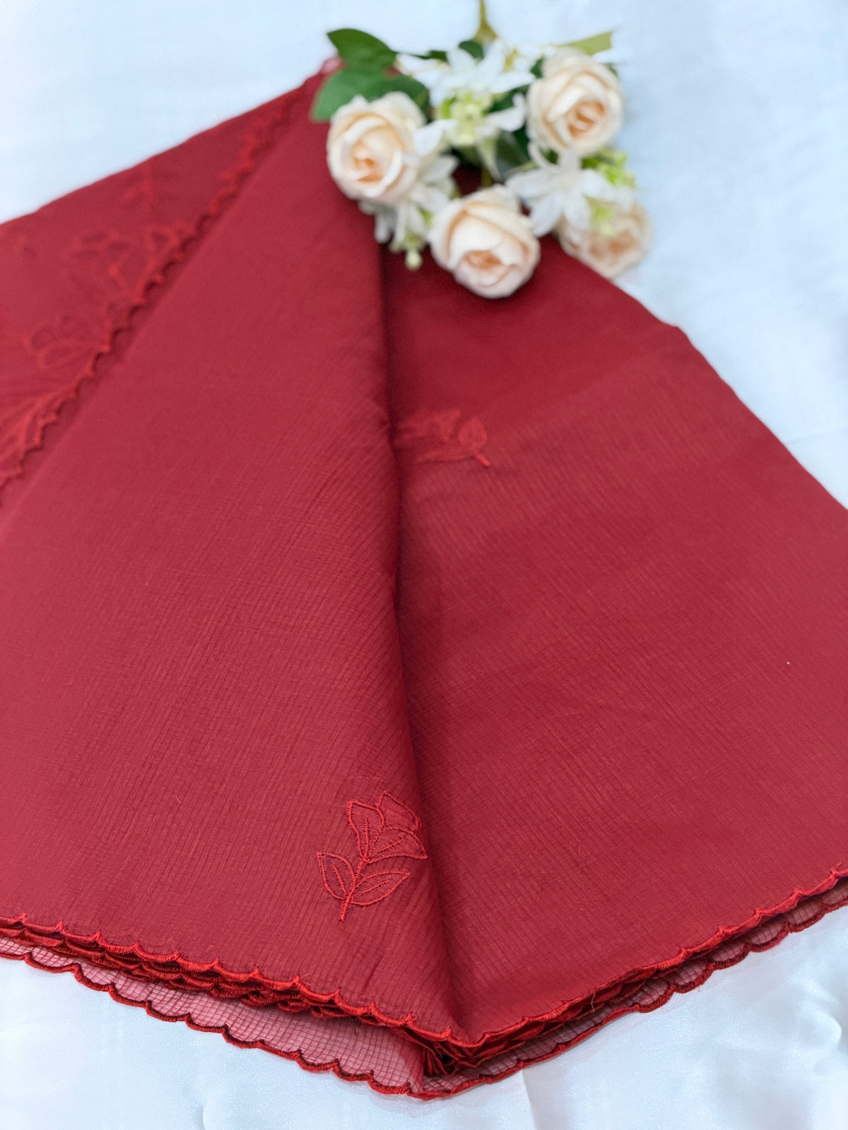 Net cotta Floral Applique saree