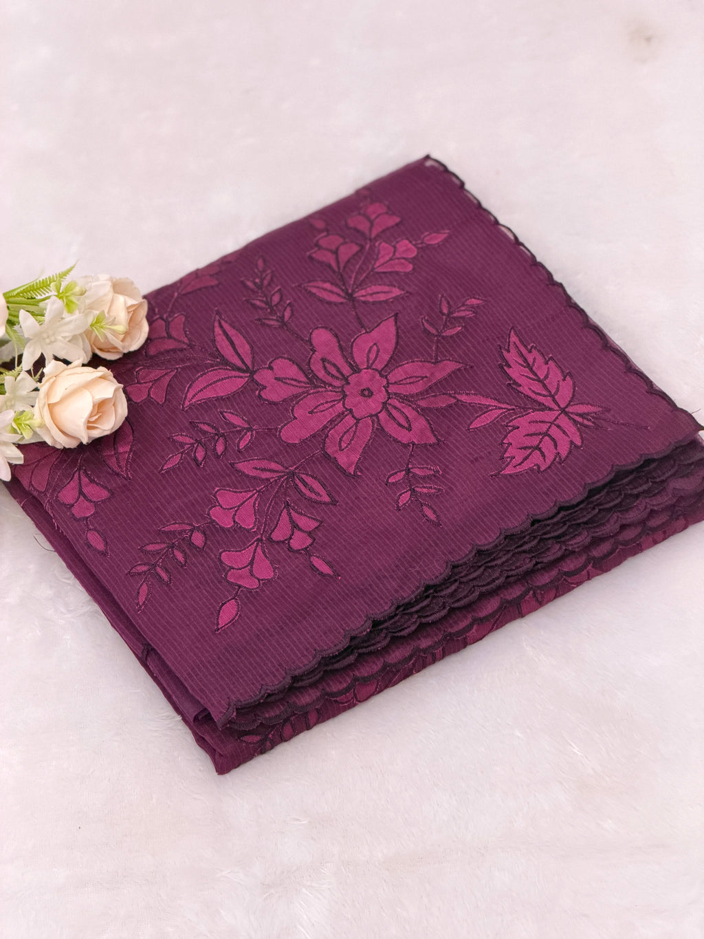 Net cotta Floral Applique saree