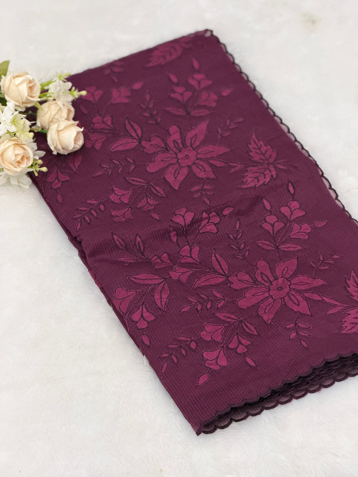 Net cotta Floral Applique saree