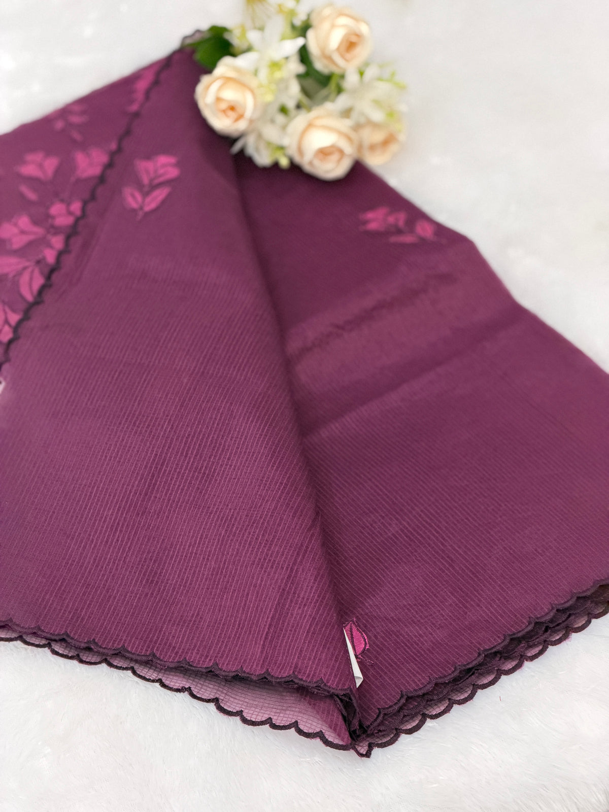 Net cotta Floral Applique saree