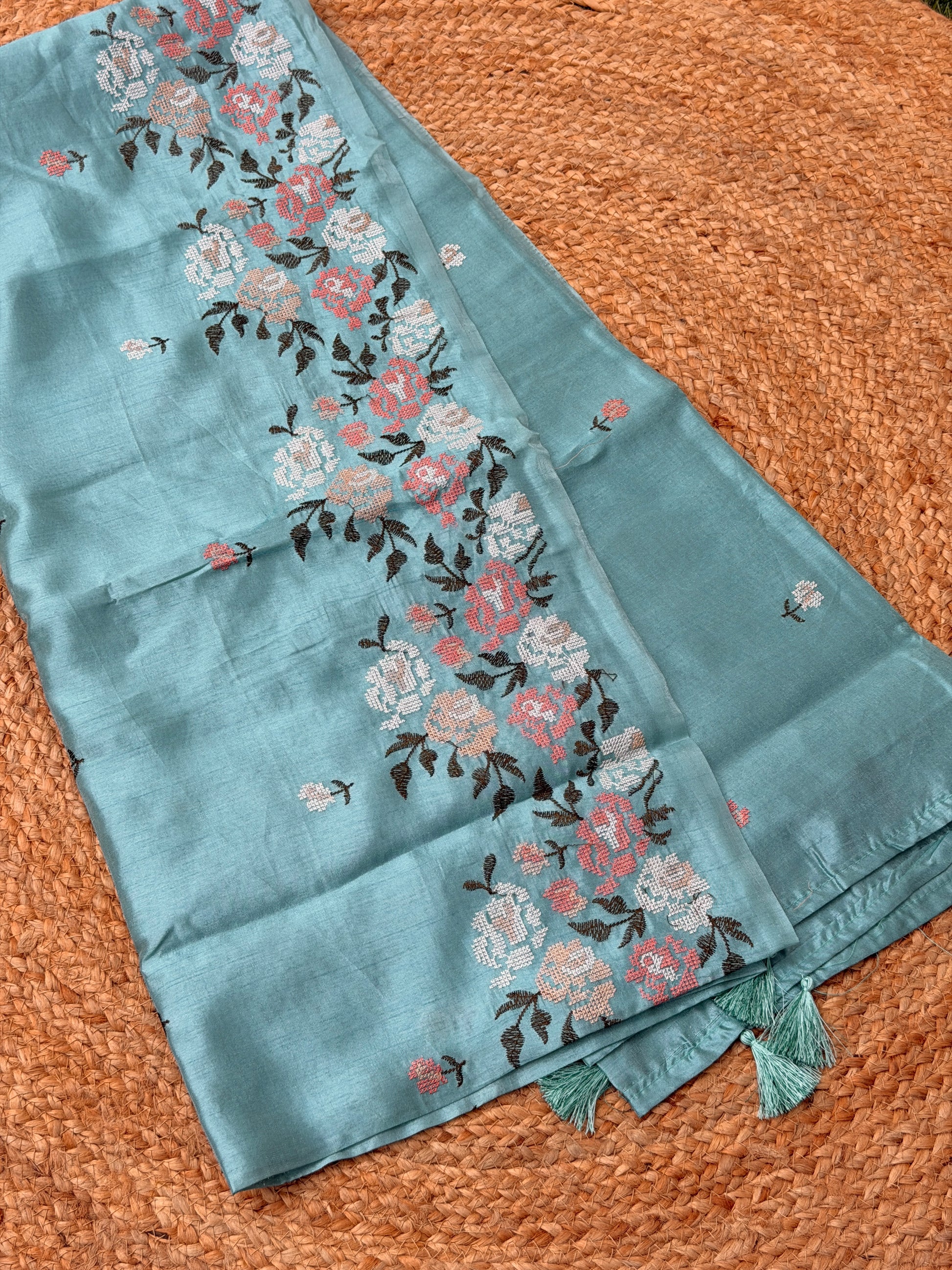 FLORAL EMBROIDERED SAREE WITH TASSELS