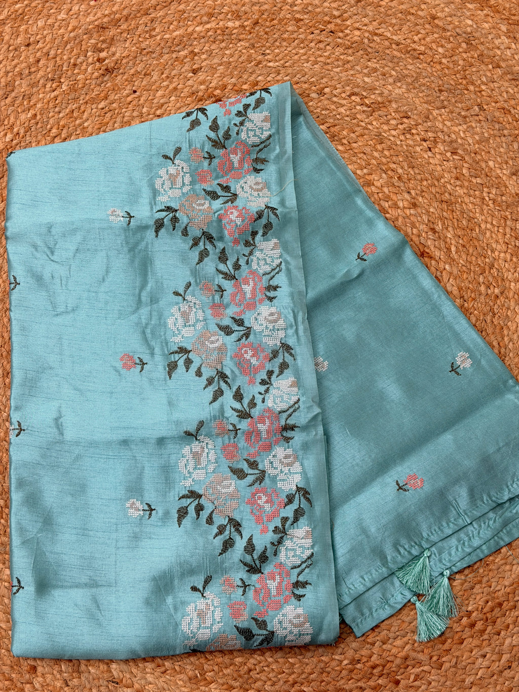 FLORAL EMBROIDERED SAREE WITH TASSELS