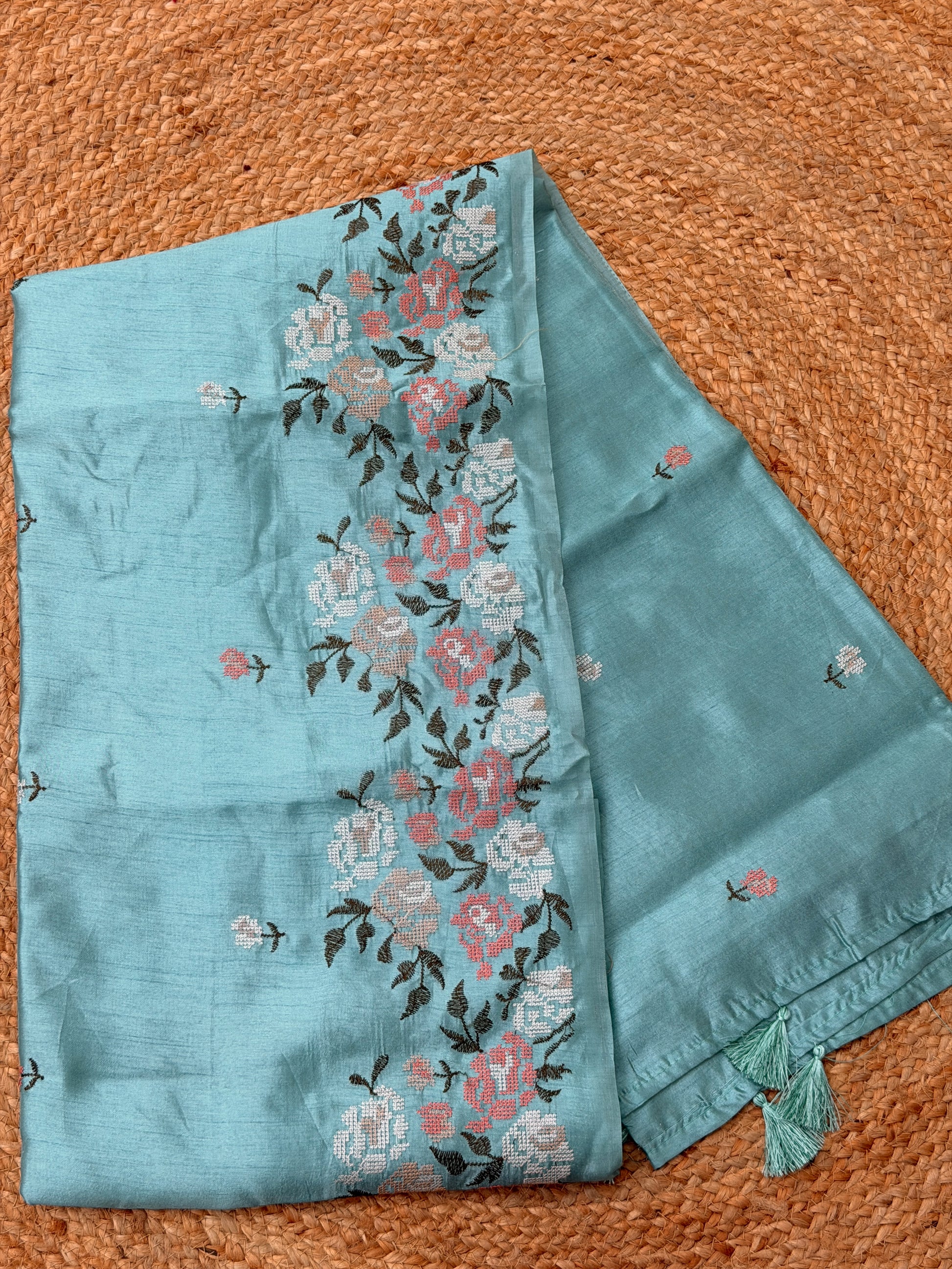 FLORAL EMBROIDERED SAREE WITH TASSELS