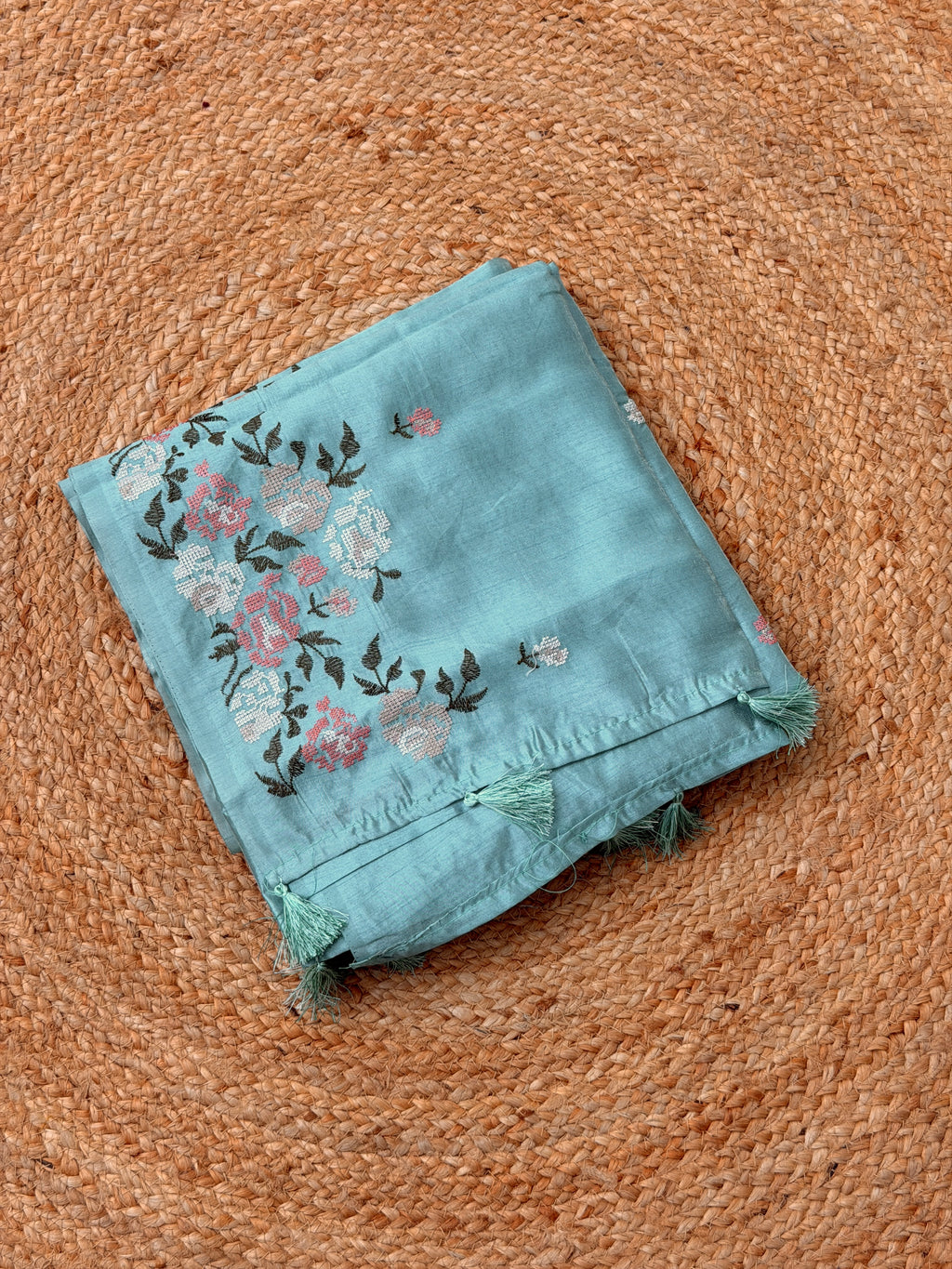 FLORAL EMBROIDERED SAREE WITH TASSELS