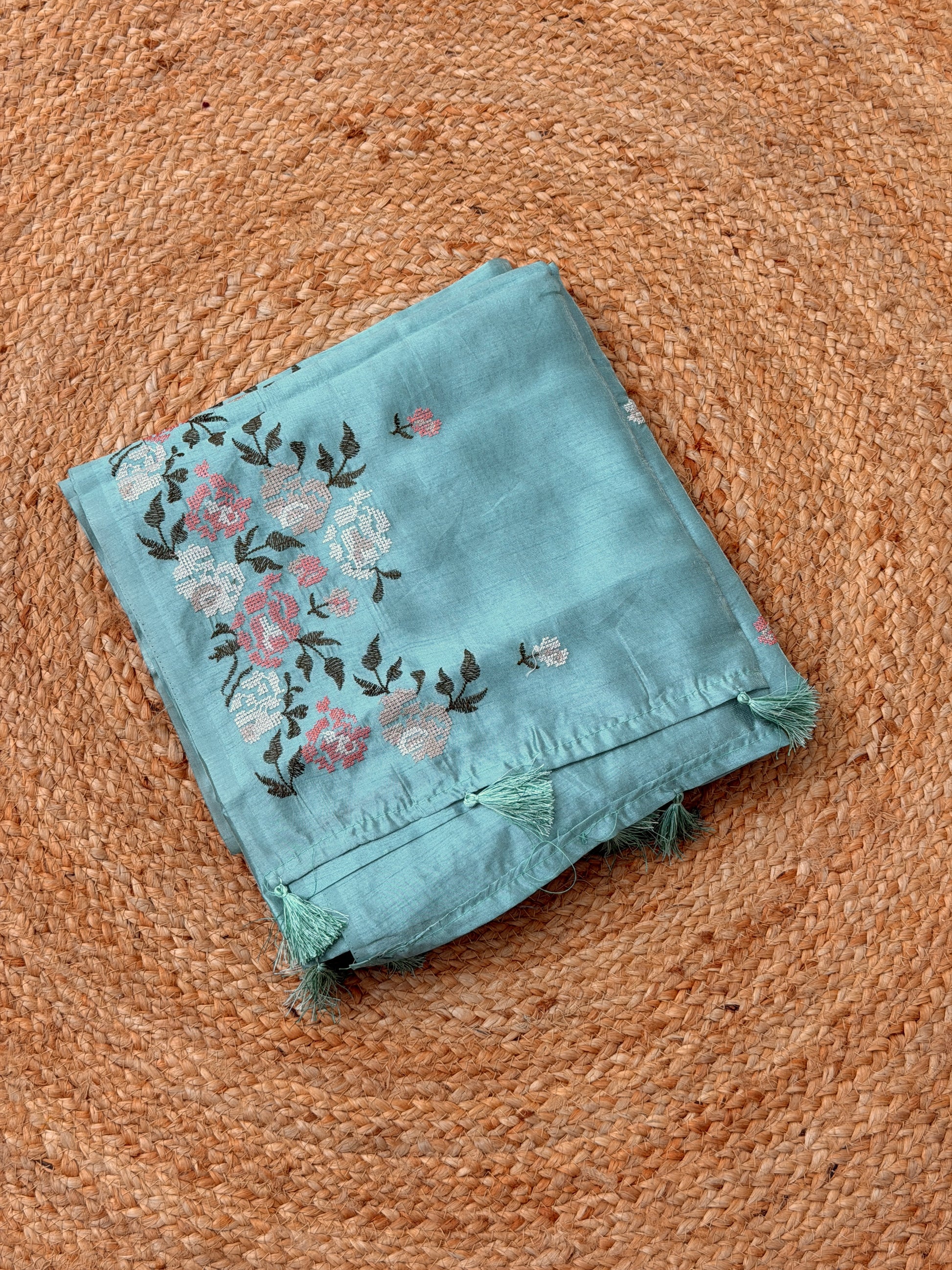 FLORAL EMBROIDERED SAREE WITH TASSELS