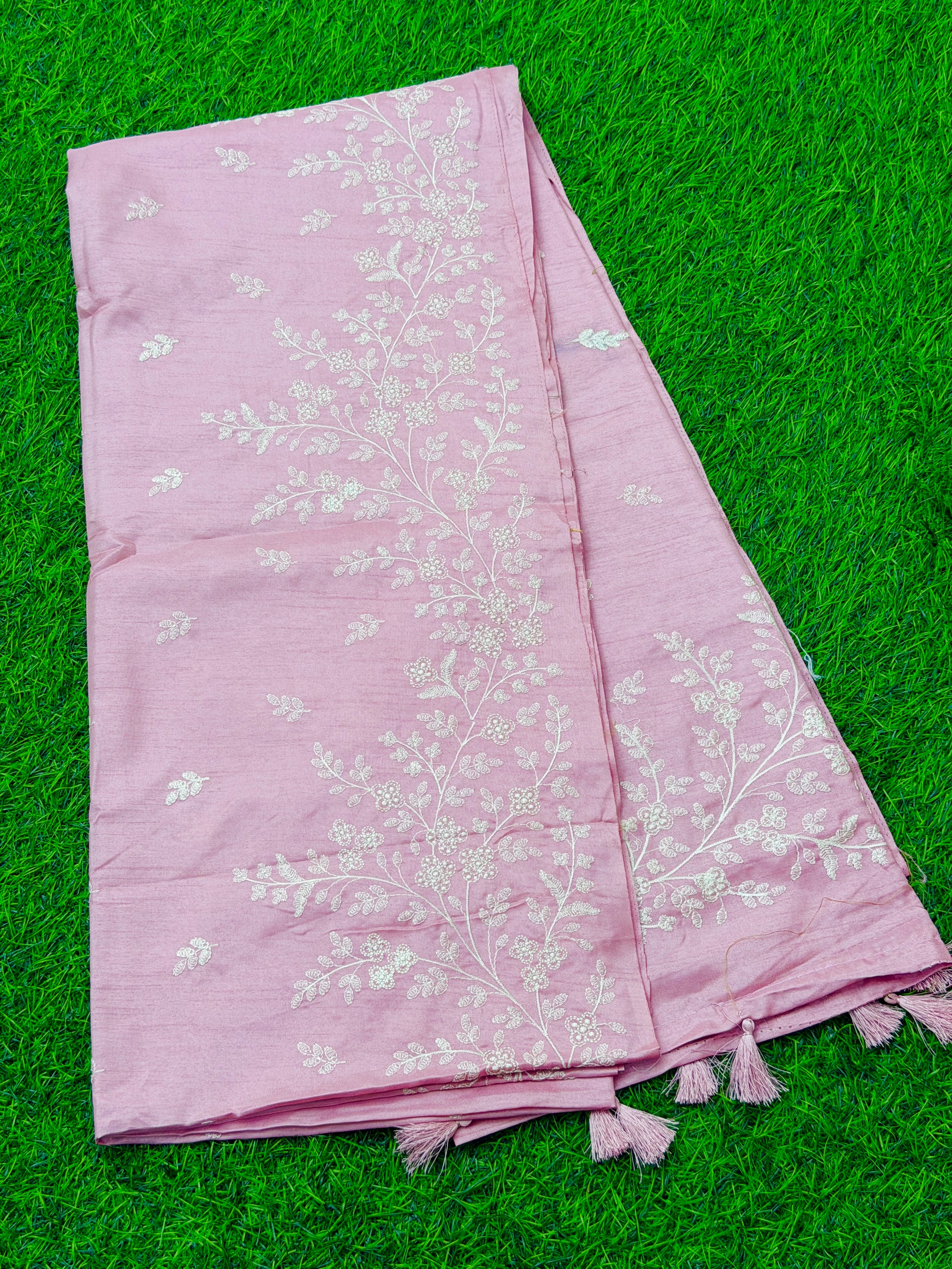 FLORAL EMBROIDERED SAREE WITH TASSELS
