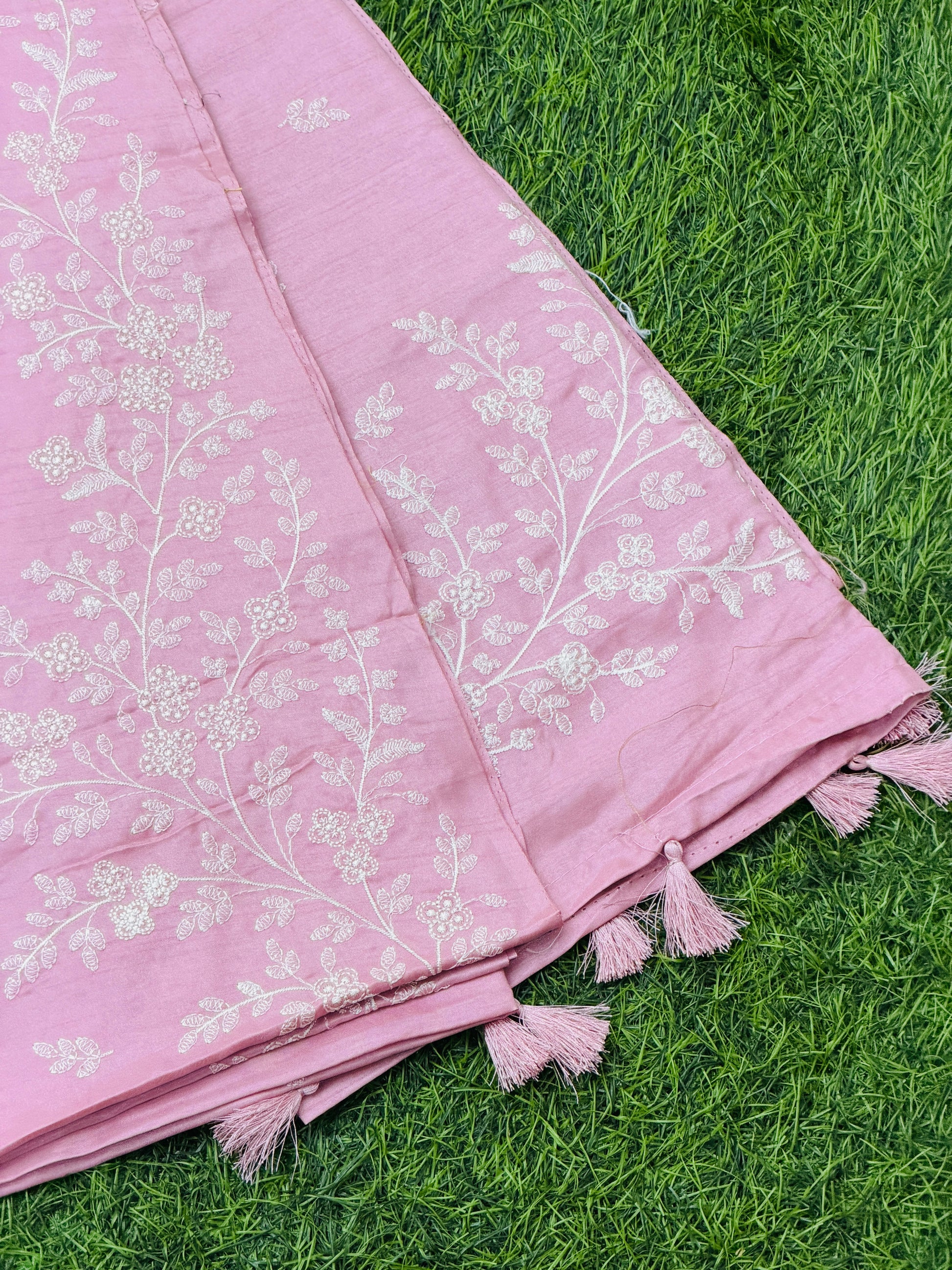 FLORAL EMBROIDERED SAREE WITH TASSELS
